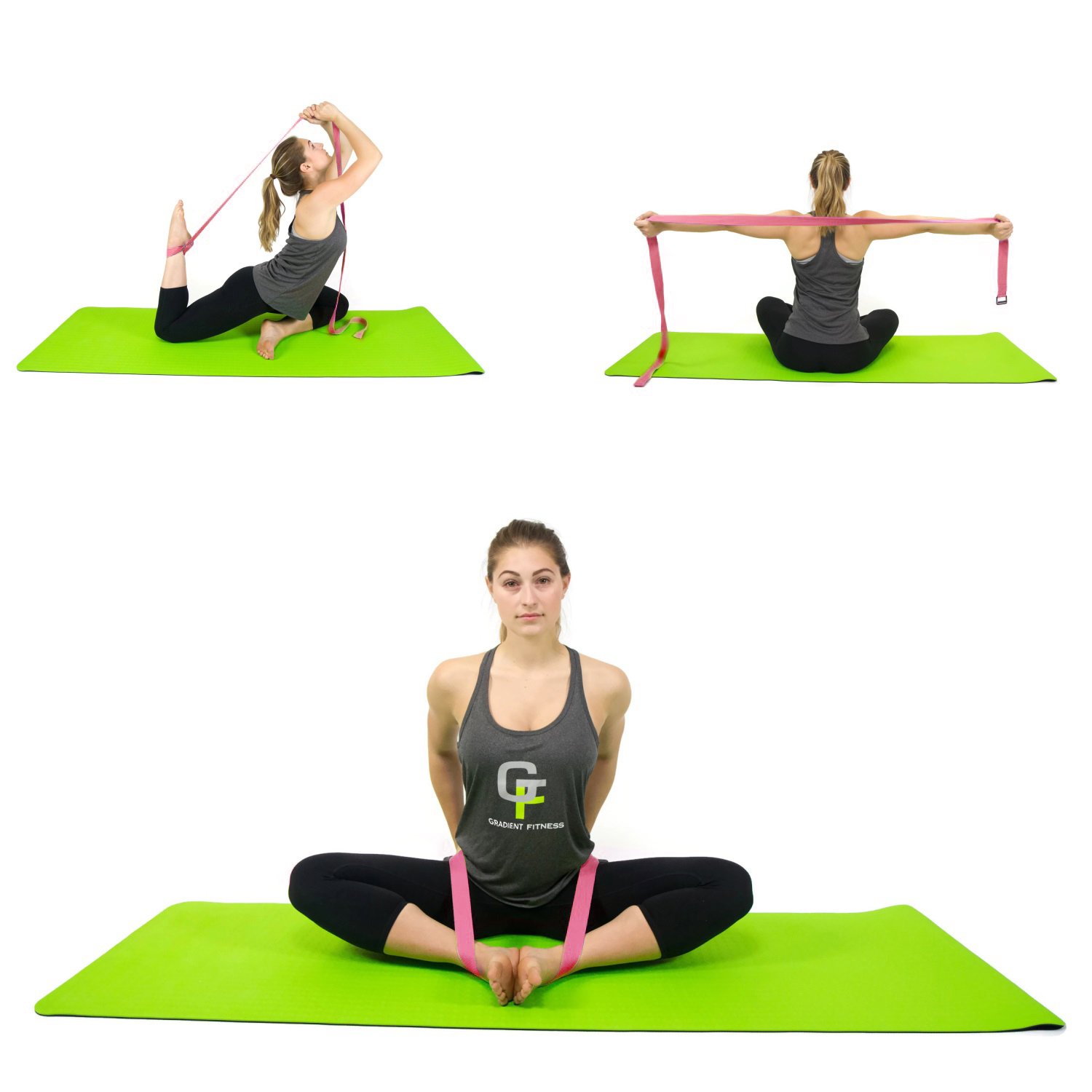 Gradient Fitness Correa de Yoga, Hebilla de fácil alimentación sin fricción, Correa de Mezcla de algodón/poliéster Supersuave, guía electrónica Gratuita. (8 pies)