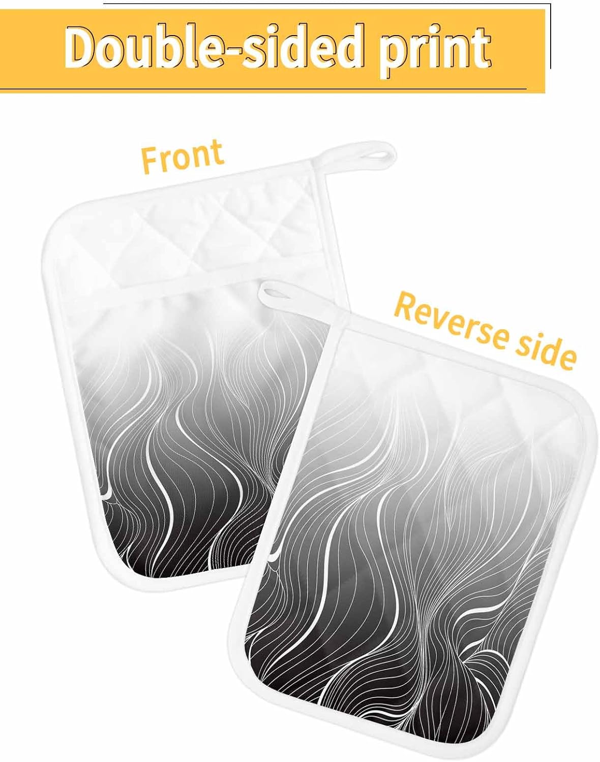 5 Pack Pot Holder with Pocket, Black Ripple White Abstract Line Kitchen Potholders Heat Proof Non Slip Pot Holders Sets, Gradient Geometric Art Hot Pads Potholder for Cooking Baking BBQ