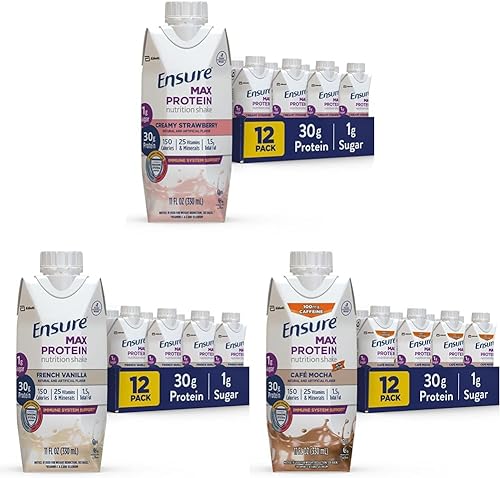 Ensure Max Protein Nutrition - Batido nutricional de 11 onzas líquidas, 12 unidades & Max Protein Nutrition Shake, 11 onzas líquidas (paquete de 12)