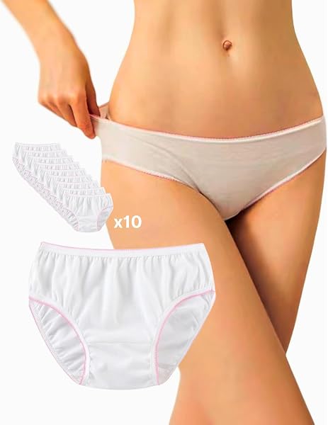 Slip Donna, 10 Mutande confezionate singolarmente, 100% Cotone, monouso, USA e Getta, per Ospedale, maternità, Post Parto, Mutandine Gestante - 2