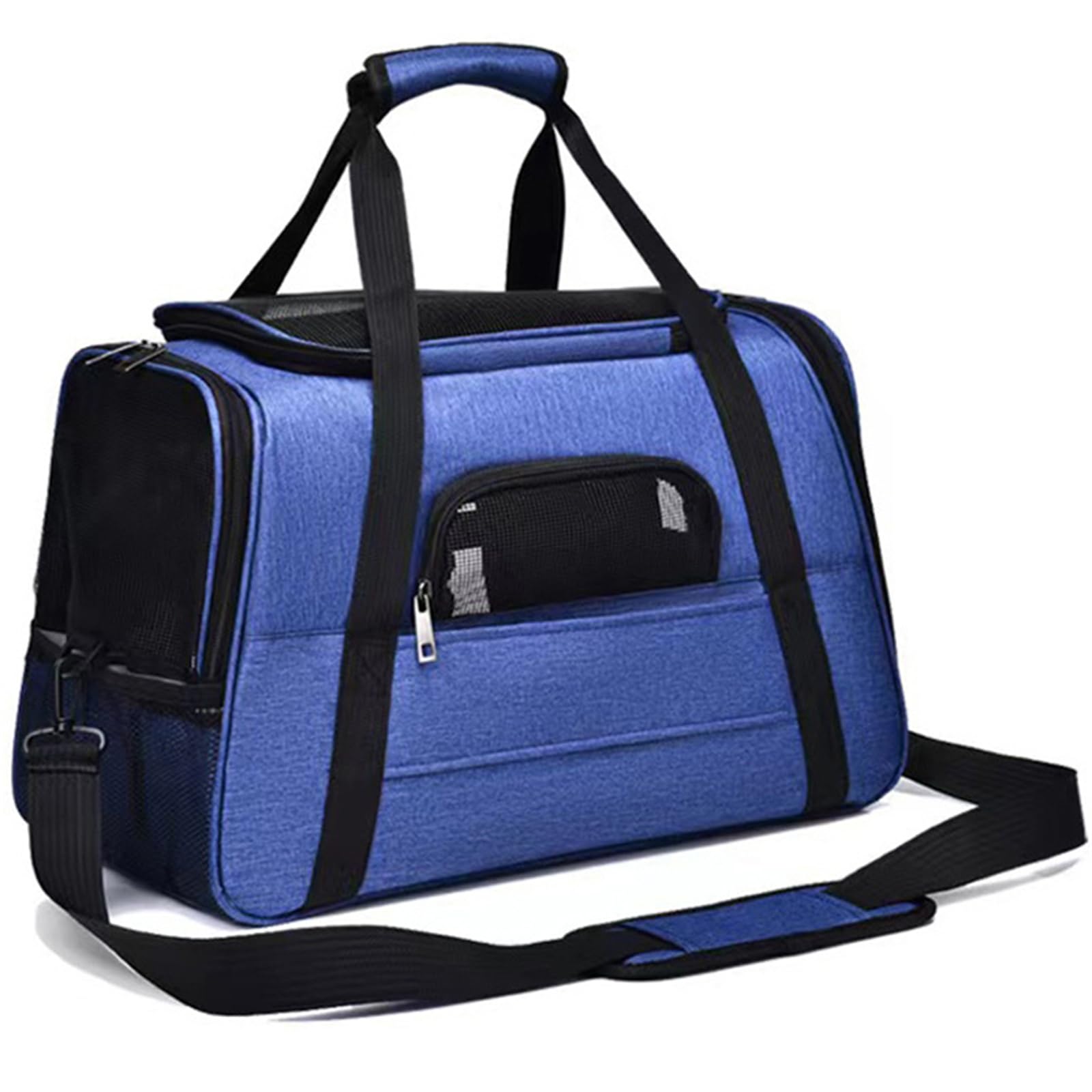 Transportin Gato Perro Pequeño, Bolsa Transporte Mascotas Transportin Gato Plegable Transpirable Duradera Bolsa de Transporte para Cachorros y Gatitos, Viaje, Paseo (52x25x35CM,Azul Oscuro)