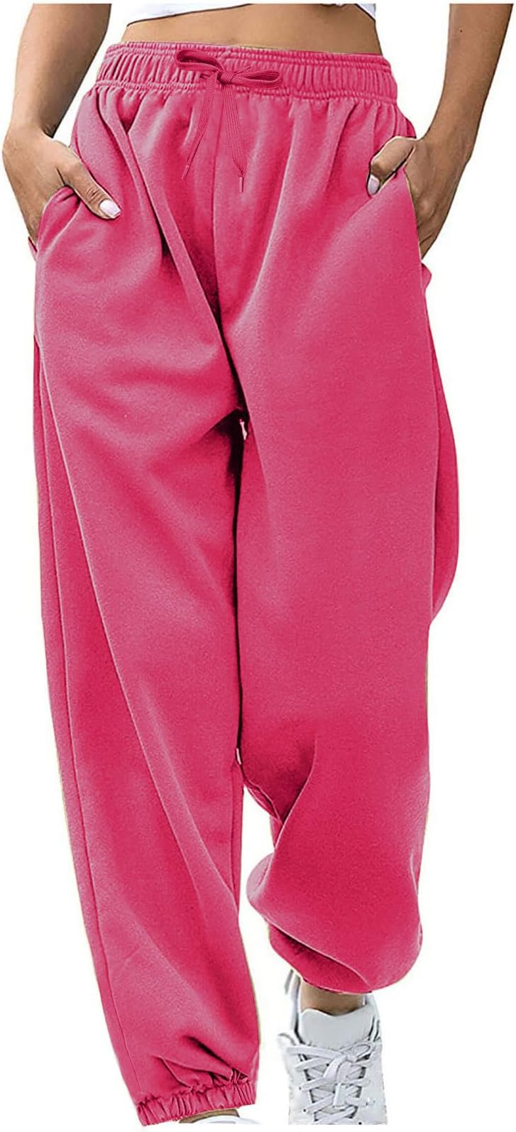 Womens Casual Joggers Cotton Sweatpants,Women Solid Color Trendy Athletic Pants,High Waisted Cute Sport Clothes