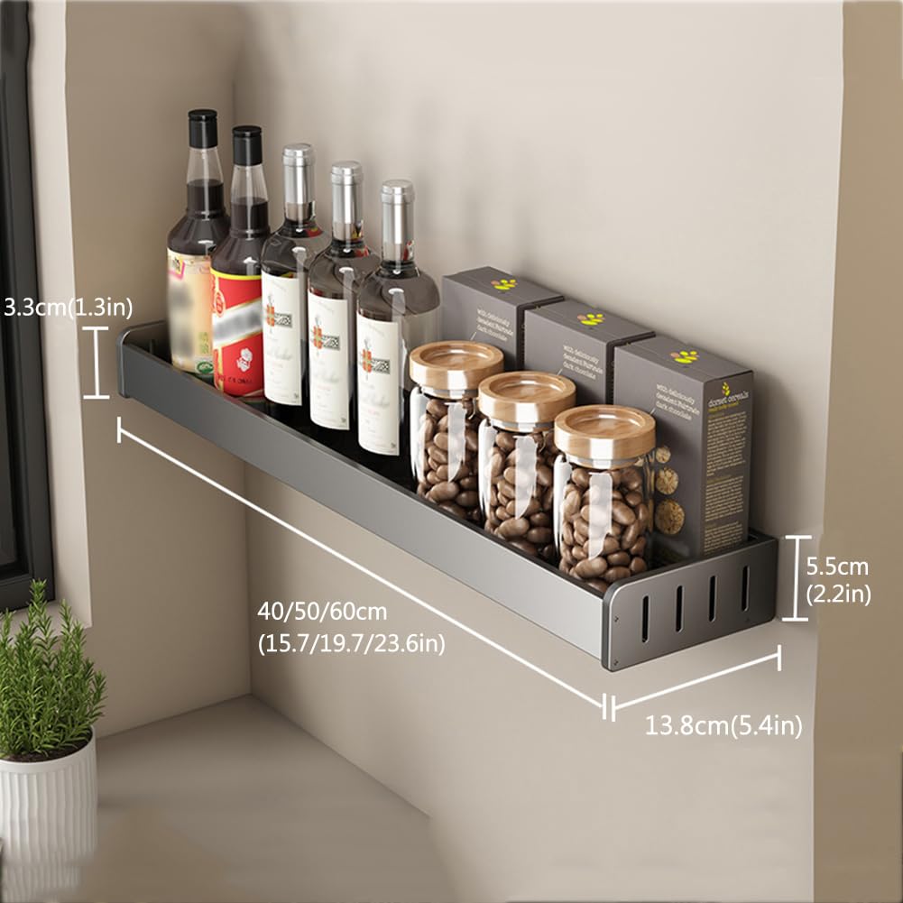 Organizador de especias gris montado en la pared, estantes de almacenamiento de cocina, fácil de montar, soporte de especias para armarios, organizador de especias esencial para cocinar en casa