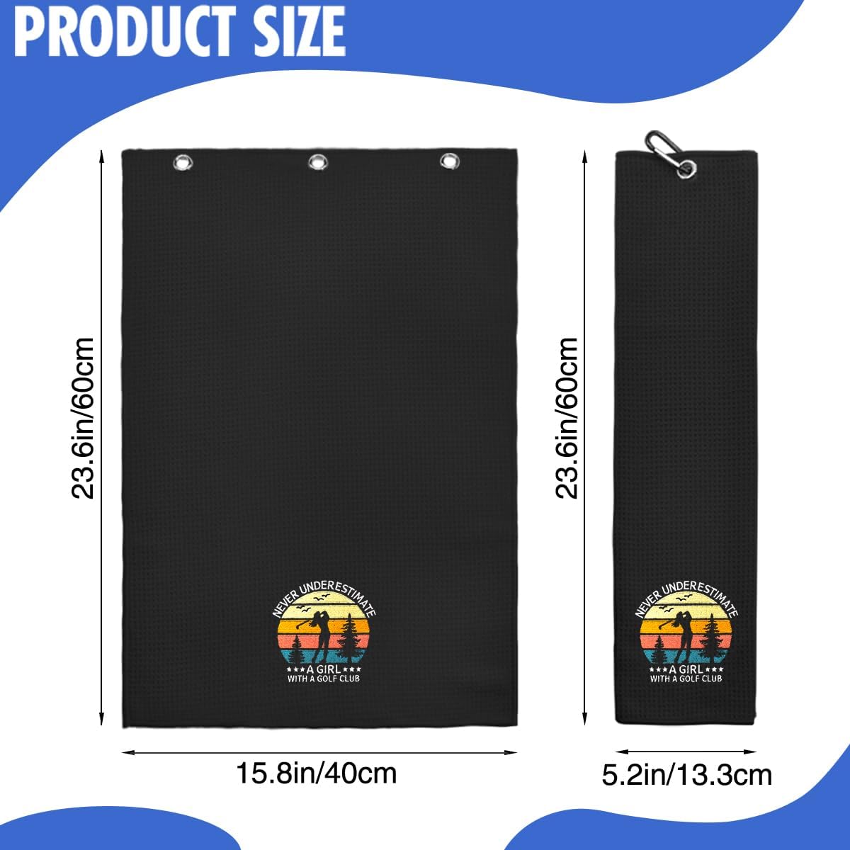 Hafhue Never Underestimate A Girl with A Golf Club Embroidered Golf Towel, Women's Golf Accessory, Birthday Gifts for Women Golfer Fan, Absorbent Microfiber Towel for Bags, Funny Golfs Gifts for Wife - Image 2