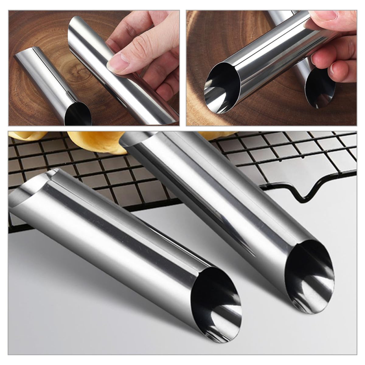 Didiseaon Molde para Croissant de Acero Inoxidable, Tubo Metálico Reutilizable para Hornear, Pack de 30 Moldes Tubulares para Repostería y Postres, Herramienta para Cocina y Horno