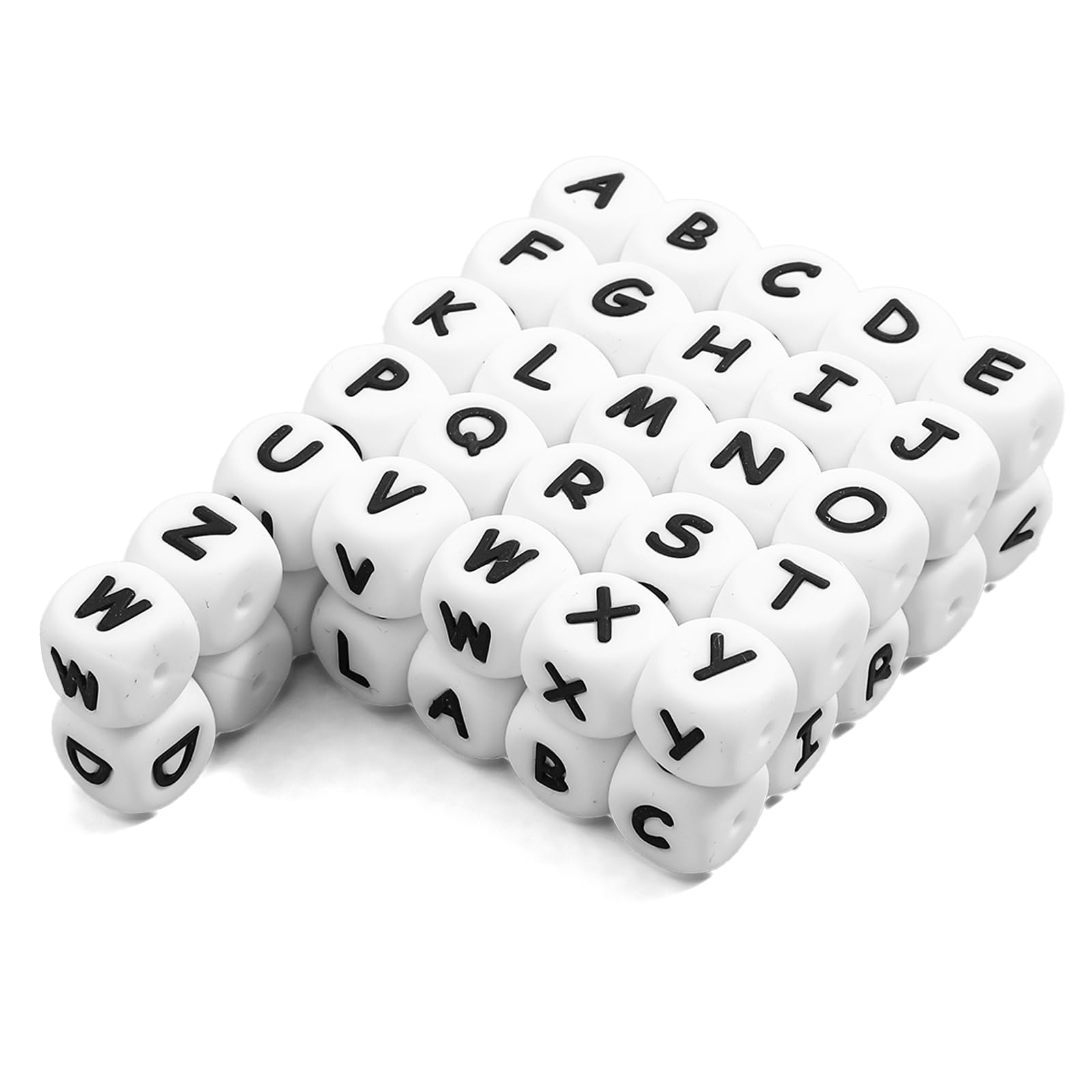 Classicseali 52 pcs Silicone Letter Beads, Bracelet Letter Beads, Square 12mm Pony Bead Letters for DIY, Crafts, Bracelet, Lanyards, Jewelry Making