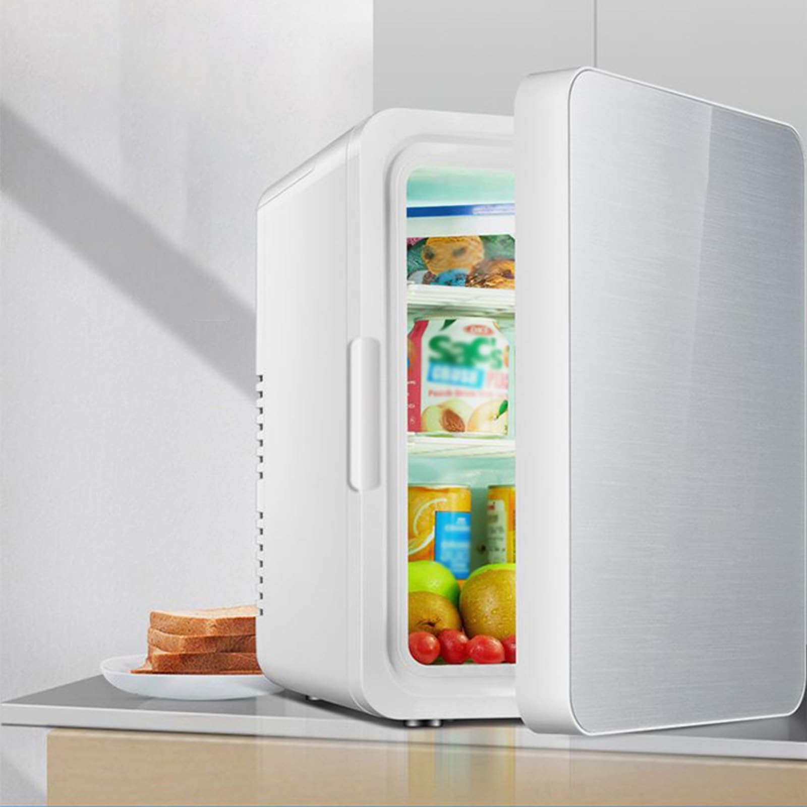 Piccoli Frigoriferi, Mini-frigo A Basso Rumore, Frigorifero Compatto per Il Trucco per Camera da Letto, Camera, Dormitorio, Soggiorno, Cucina, Ufficio(Color:Silver)