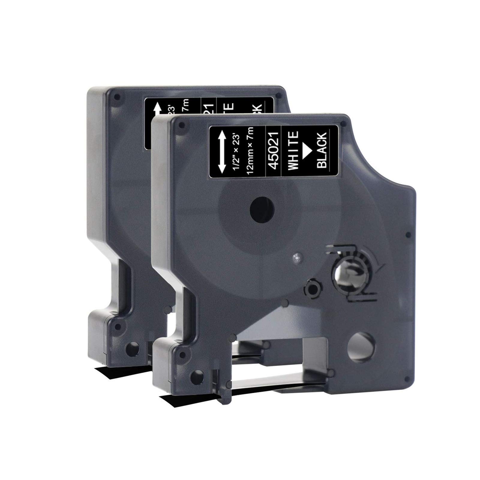 BEYONDTEKCompatible for Dymo160 Label Tape 45021 White on Black Tape LabelManager 160 280 260P 420P 120P 150 Label Maker Refill, 1/2 Inch x 23 Ft (12mm x 7m), 2-Pack