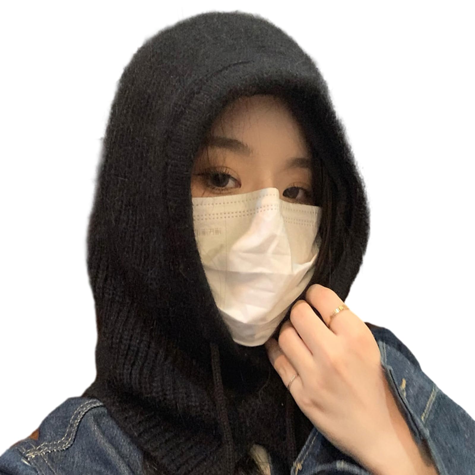 ISOLAY Cappello, morbido e caldo passamontagna all'uncinetto con cappuccio sciarpa cappello per sci universale donna antivento scialle cappello con copricollo/218 (colore: nero, taglia: 5), Nero, 5