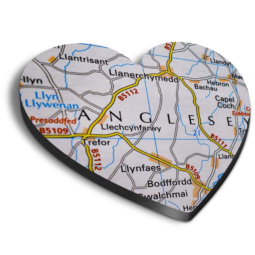 Destination Vinyl Ltd Multicolor 1 X Heart Mdf Magnets - Anglesey Wales Welsh Travel Uk Gb Map 44100