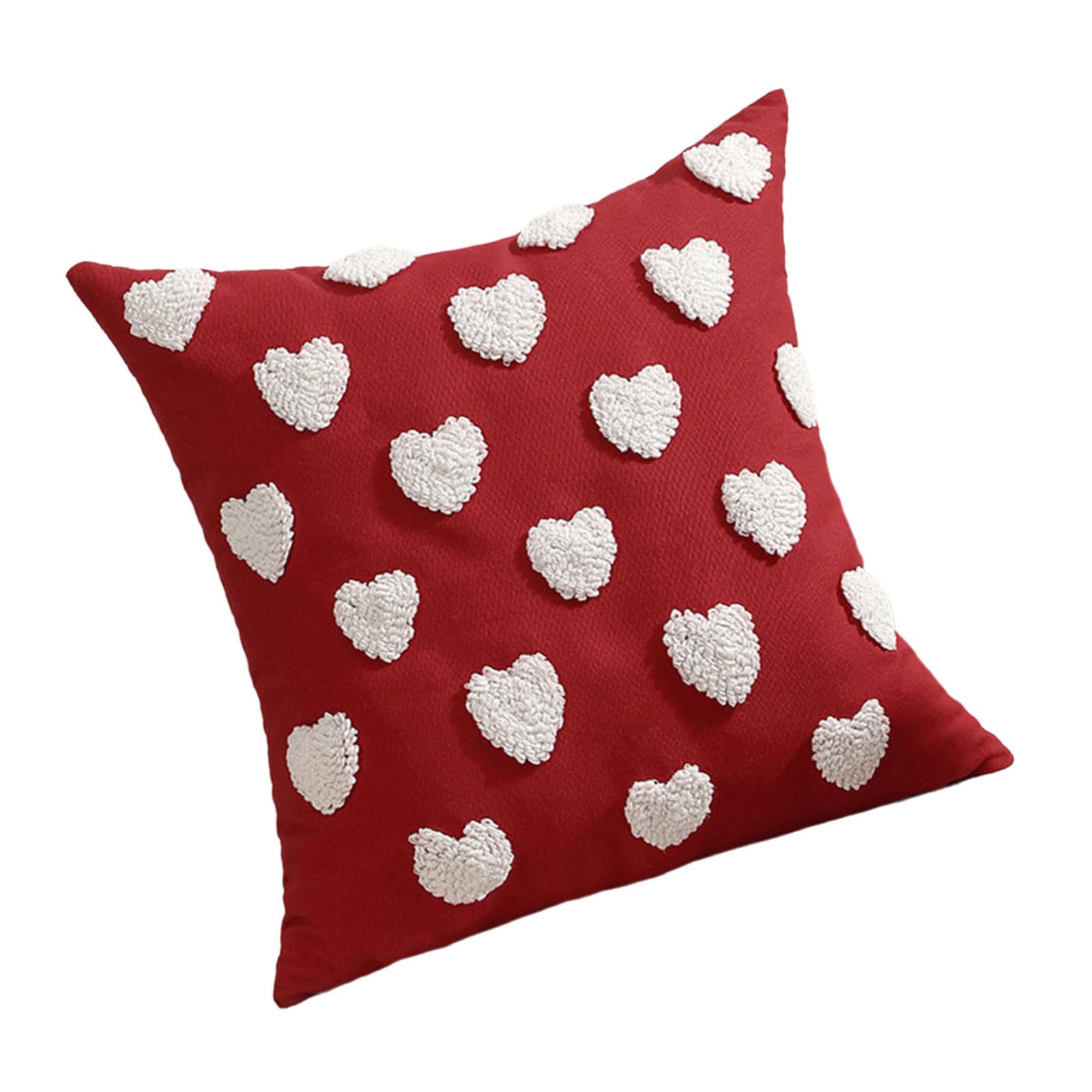 Buxuaaaa Love Heart Accent Pillowcase with Florals Embroidery, Soft Polyester Cotton Pillow Cushions for Romantics Home Sofa Cushions Covers