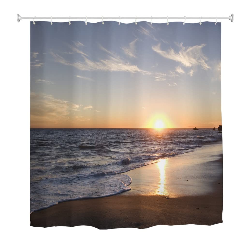 goodbath 84 Inch Shower Curtain Beach, Ocean Coastal Sunset Waterproof Fabric Bath Curtains for Bathroom with 12 Hooks, Extra Long 72 x 84 Inch