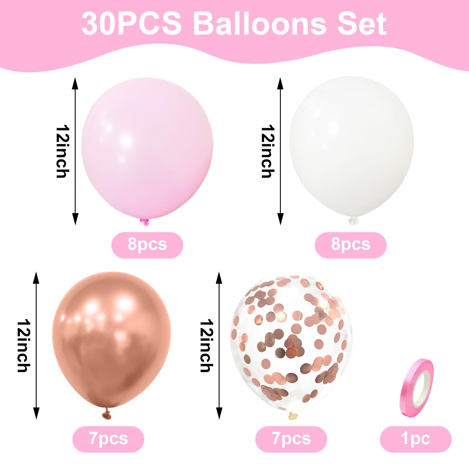 Confezione da 100 Pezzi di Palloncini Rosa Pastello Argento, Palloncini Bianchi, Palloncini a Forma di Papillon e Farfalle Laser per Baby Shower Femminile