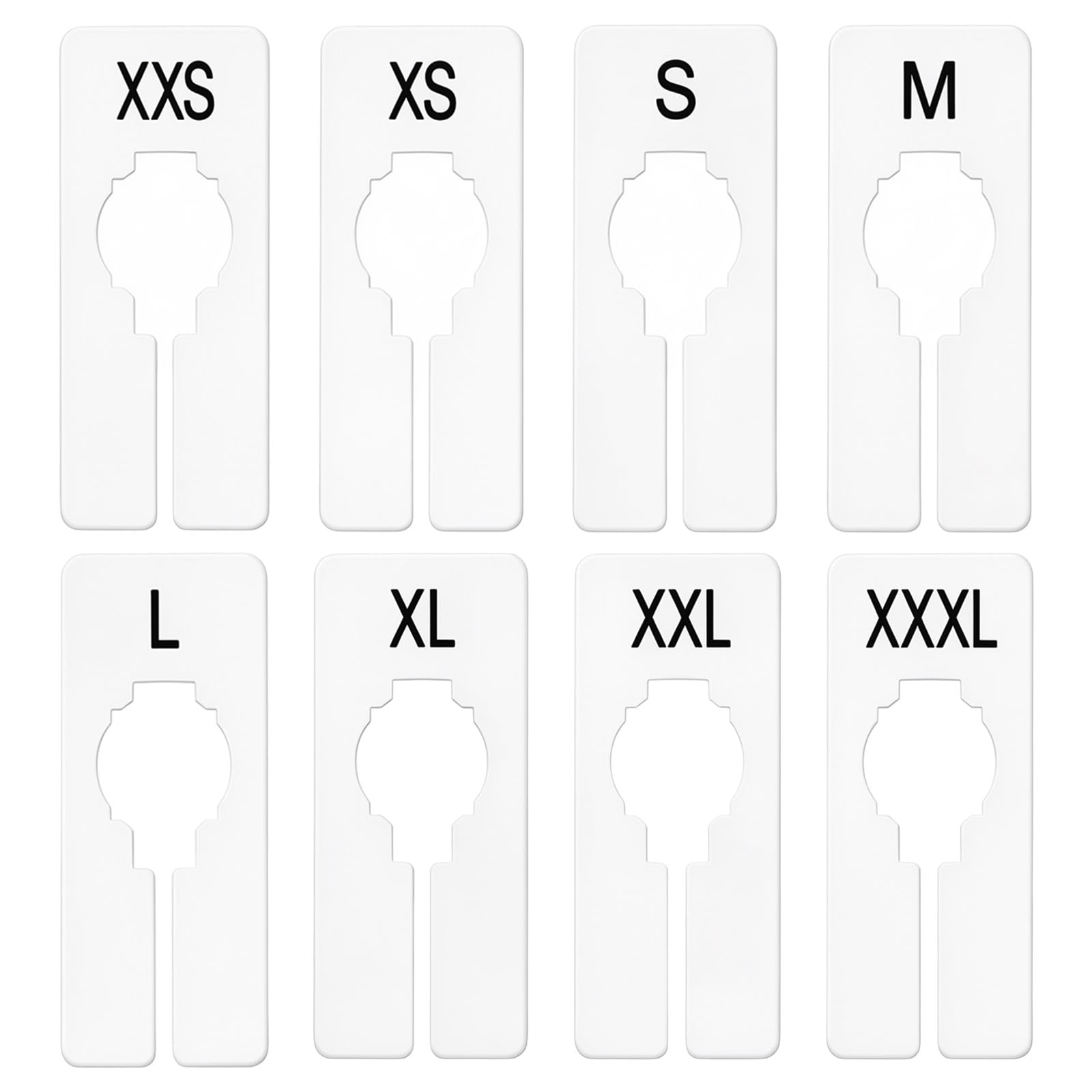 8 PCS Clothing Size Dividers for Clothing Racks, 8 Sizes XXS, XS, S, M, L, XL, XXL, XXXL White Closet Rack Dividers Hanger Labels Reusable Plastic Closet Divider for Hanging Clothes Size Markers