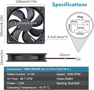 Wathai 120mm x 25mm 12V Waterproof Fan Dual Ball High Preformance for Outdoor Electronic Equipment Cabinet or DIY Cooling Ventilation Exhaust Projects IP67 2 Pack