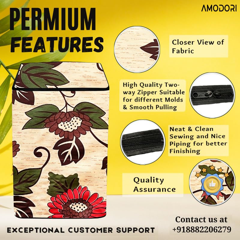 Image of Waterproof Top load washing machine cover Compatible for LG 8kg ,8.5kg ,9kg ,10kg ,10.5kg ,11 KG) floral Beige Multi Print