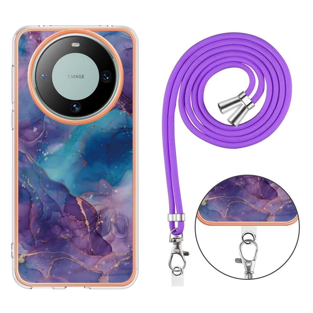 Custodia con cinturino per Huawei Mate 60, paraurti in TPU morbido, custodia protettiva, con cinturino regolabile Turchese