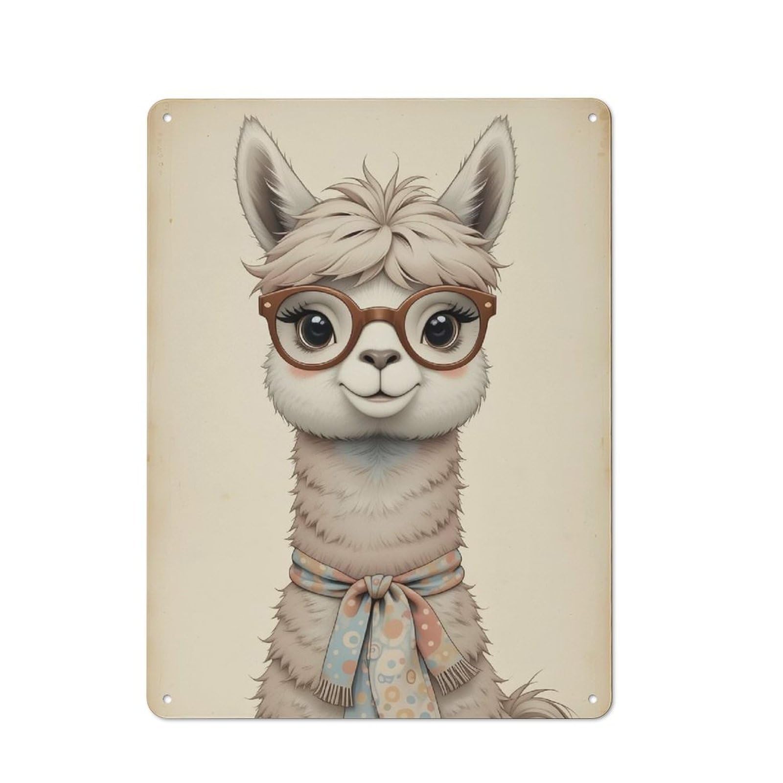 Junmoney Style-5 Llama With Glasses And Scarf, Vintage Style Barn Style Metal Wall Decor 40X30cm, Country Metal Sign For Kitchen, Cottage, Porch Or Garden Room