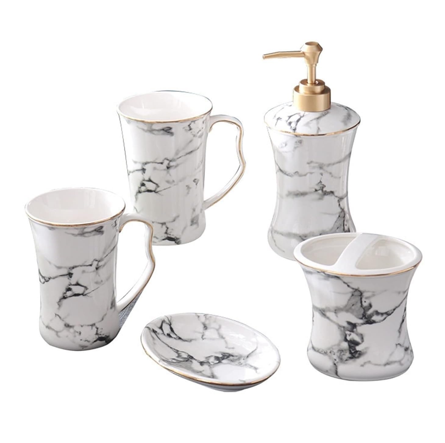 Zestawy Łazienkowe Zestaw 5 Elementów Akcesoriów Łazienkowych Dozowników Mydła Ceramicznego W Kolorze Białego Marmuru Akcesoria Kuchenne Zestaw Akcesoriów
