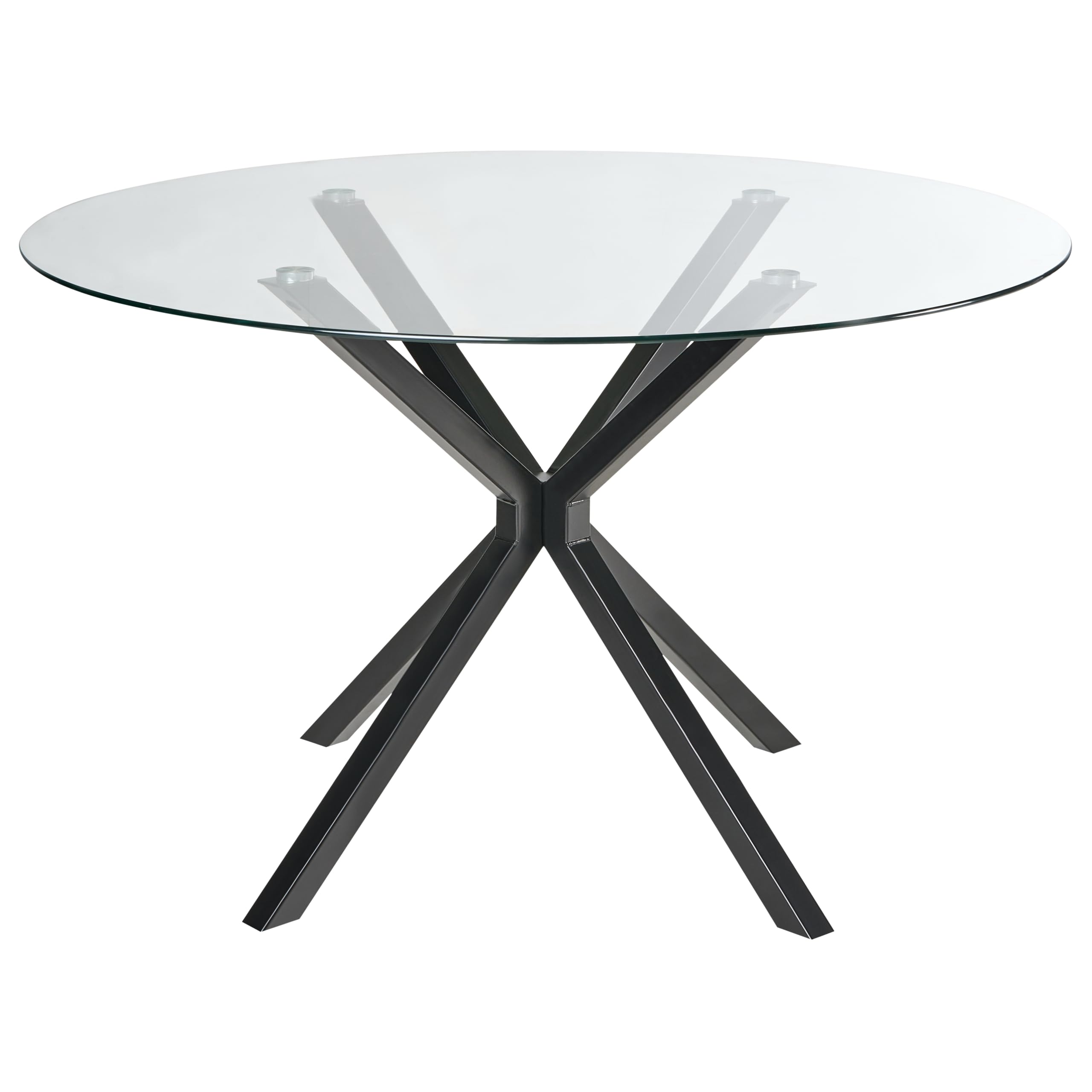 Beliani Tavolo da pranzo rotondo Glamour ⌀120 cm Piano in vetro temperato Gambe d'accento Nero