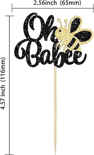 Miniatura 2 de Gyufise 24 piezas Oh Babee para cupcakes con purpurina Sweet Bumble Bee Oh Baby para temática de abejas, baby shower, fiesta de cumpleaños,