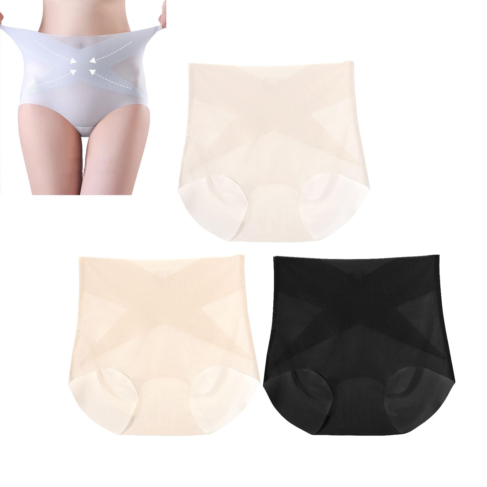 Slip modellanti senza cuciture Ice Silk, mutandine ultra sottili per il controllo della pancia e dei fianchi, biancheria intima modellante a vita alta (3pcs C,L)