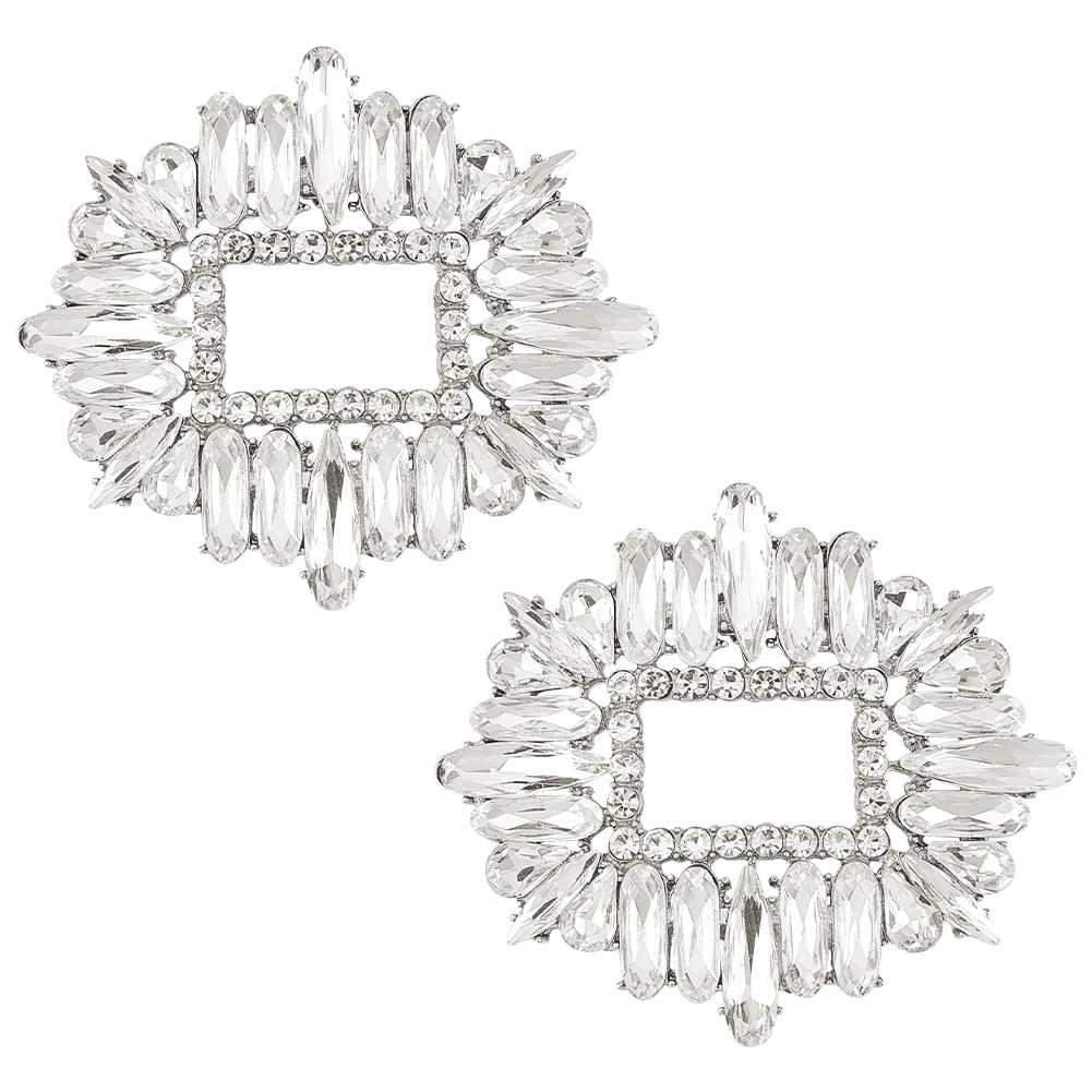 FINGERINSPIREFINGERINSPIRE 1 Pair Crystal Rhinestone Shoe Buckle Oval Sliver Rhinestone Shoe Clips Detachable Shoes Decoration for Women Girls Shining Decoration Charms for Bridal Shoes, High Heels, Belt