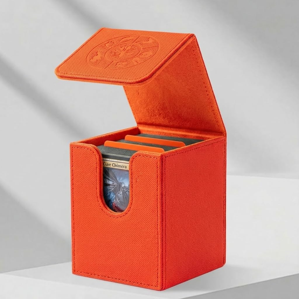 Deckdwell Orange Card Deck Box With 2 Divider Fits 100+ Single Sleeved Cards, Mtg Commander Deck Box Organizer For Yugioh Ccg Tcg Sports