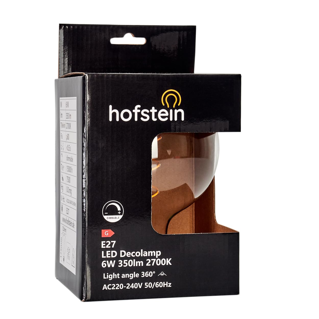 HOFSTEIN E27 LED Warmweiss Glühbirne 10er Set Dimmbar, 6 Watt Vintage Kugel groß Leuchtmittel mit Filament Klar 2700 Kelvin 350 Lumen für für Wohnzimmer, Schlafzimmer Esstisch und Gastronomie, G125