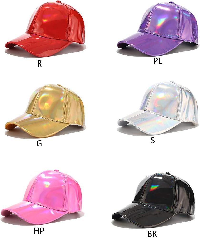 Women Men Faux Leather Baseball Cap Glitter Metallic Holographic Rainbow Reflective Hip Hop Adjustable Strapback Peaked Hat Silver - Image 6