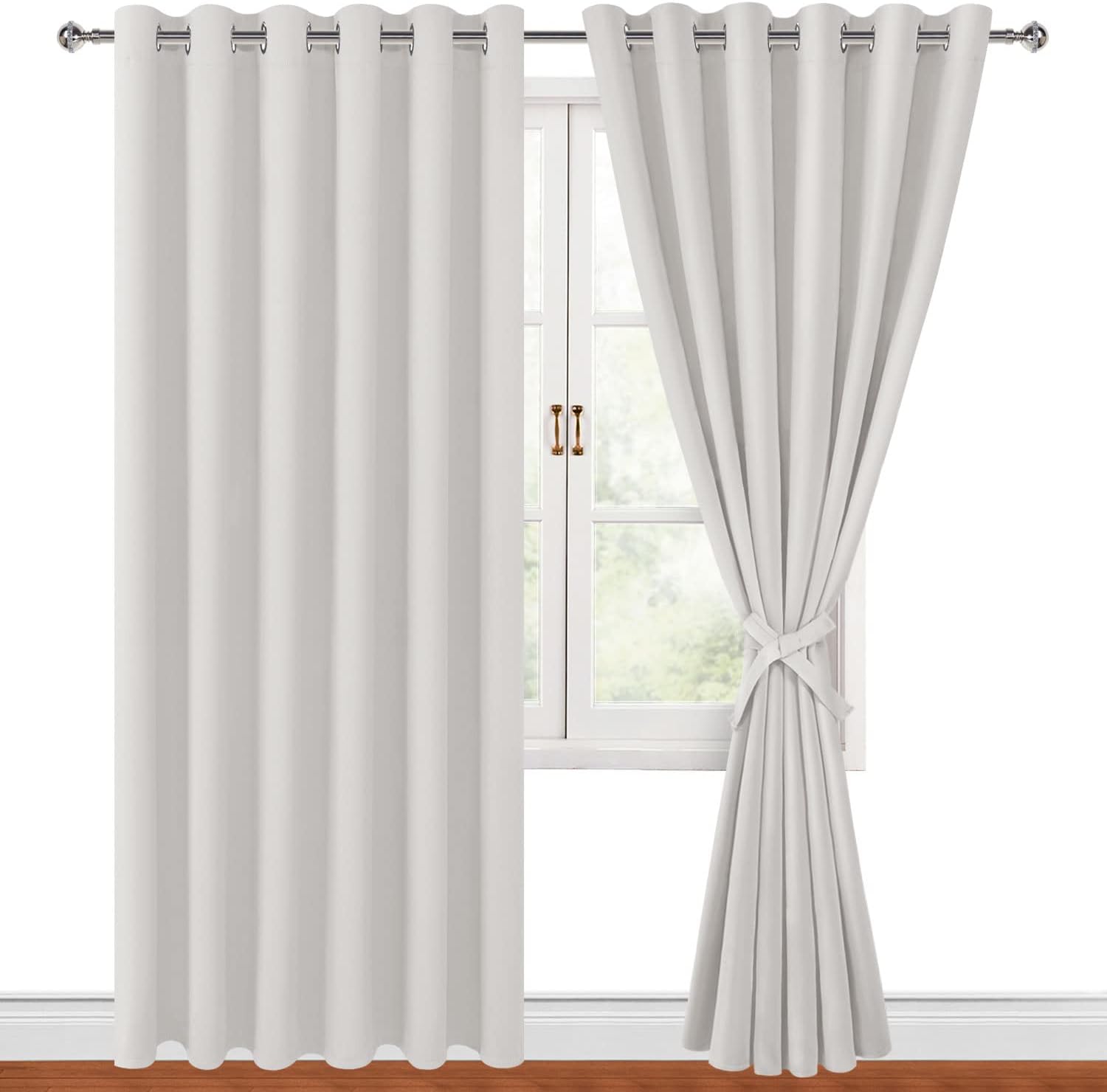 Hiasan Room Darkening Curtains for Bedroom, 70 x 84 Inches - Thermal Insulated & Light Blocking Window Drapes for Living Room/Dorm Room, Set of 2 Panels Sewn with Tiebacks, Ivory