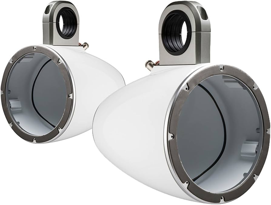 KICKER 8インチ KMシリーズ マリン クロム グリル スピーカーバンドル 41KM84LCW ホワイトウェイクタワーエンクロージャと