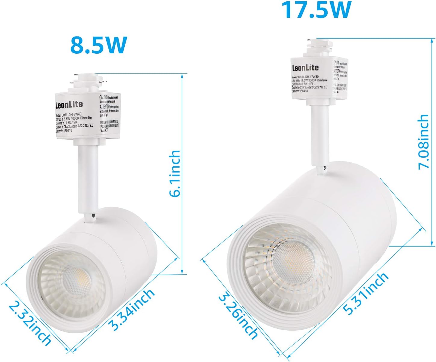 LEONLITE 4-Pack 17.5W Dimmable LED Track Light Head, Compatible with Single Circuit H Track Lighting Rail, White Bundle H Track Flexible Connector, H Type Single Circuit 3-Wire-1 Track Lighting Kit