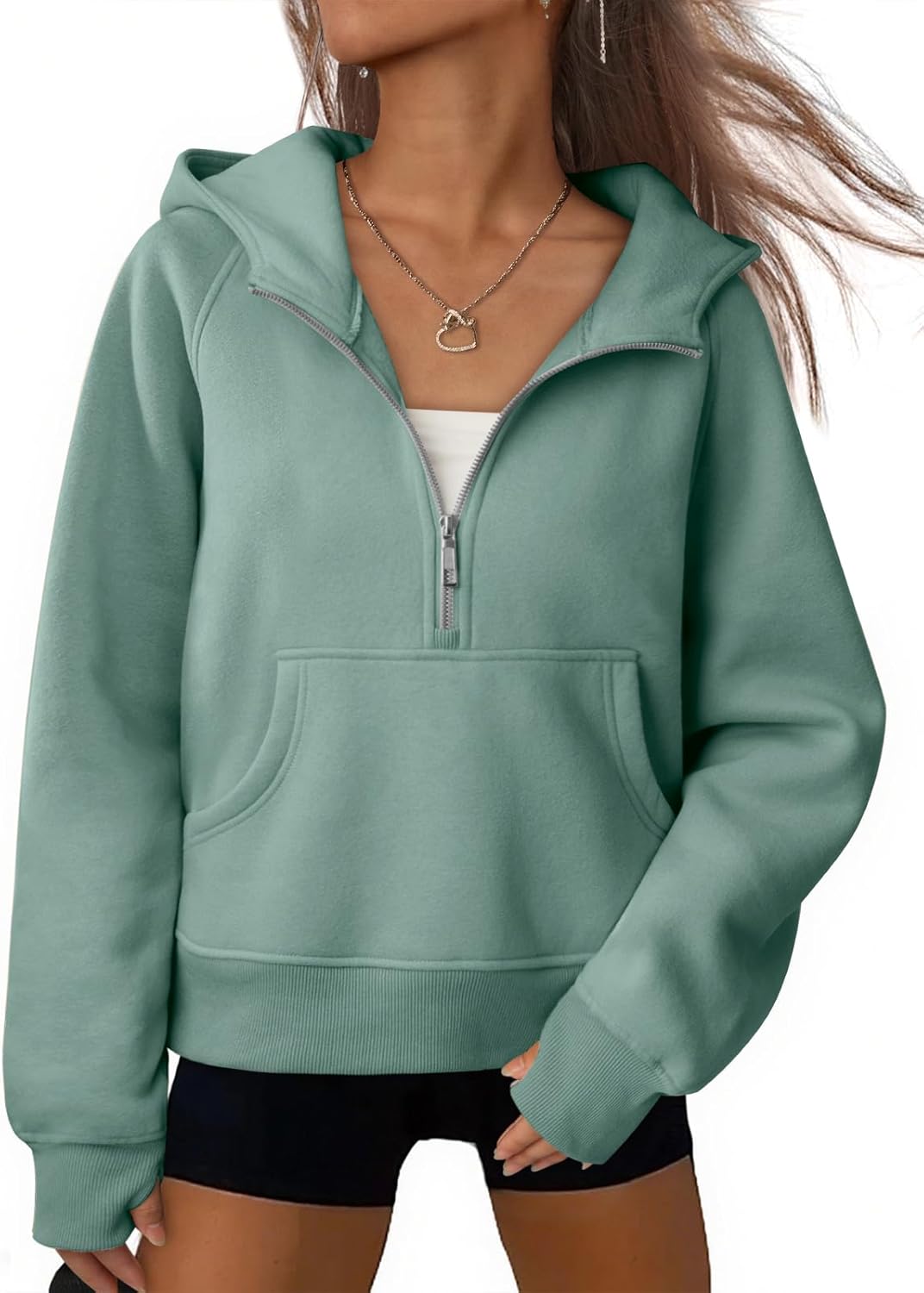 ATHMILE Womens Hoodies Long Sleeve Fleece Quarter Zip Pullover Workout Oversized Sweatshirt Fall Winter Crop Jacket Tops 2025