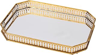 Vintage Gold Mirror Tray, Modern Luxury Perfume Decorative Tray with Hol...