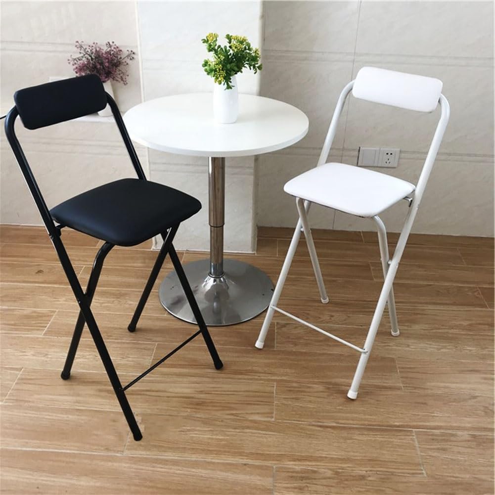 Portable Folding Chairs with Padded Seats, Tall 21 Inch Folding Bar Counter Sitting Stool, Easy Fold and Storage (Color : Black, Size : 55cm/21inch)