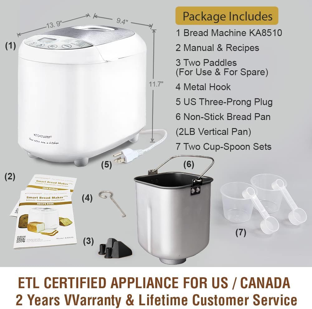 KITCHENARM 19-in-1 HANDY Bread Machine with Homemade Cycle and Gluten Free Setting - Beginner Friendly 2LB 1.5LB 1LB White Bread Maker Machine with Recipes and Delay Timer