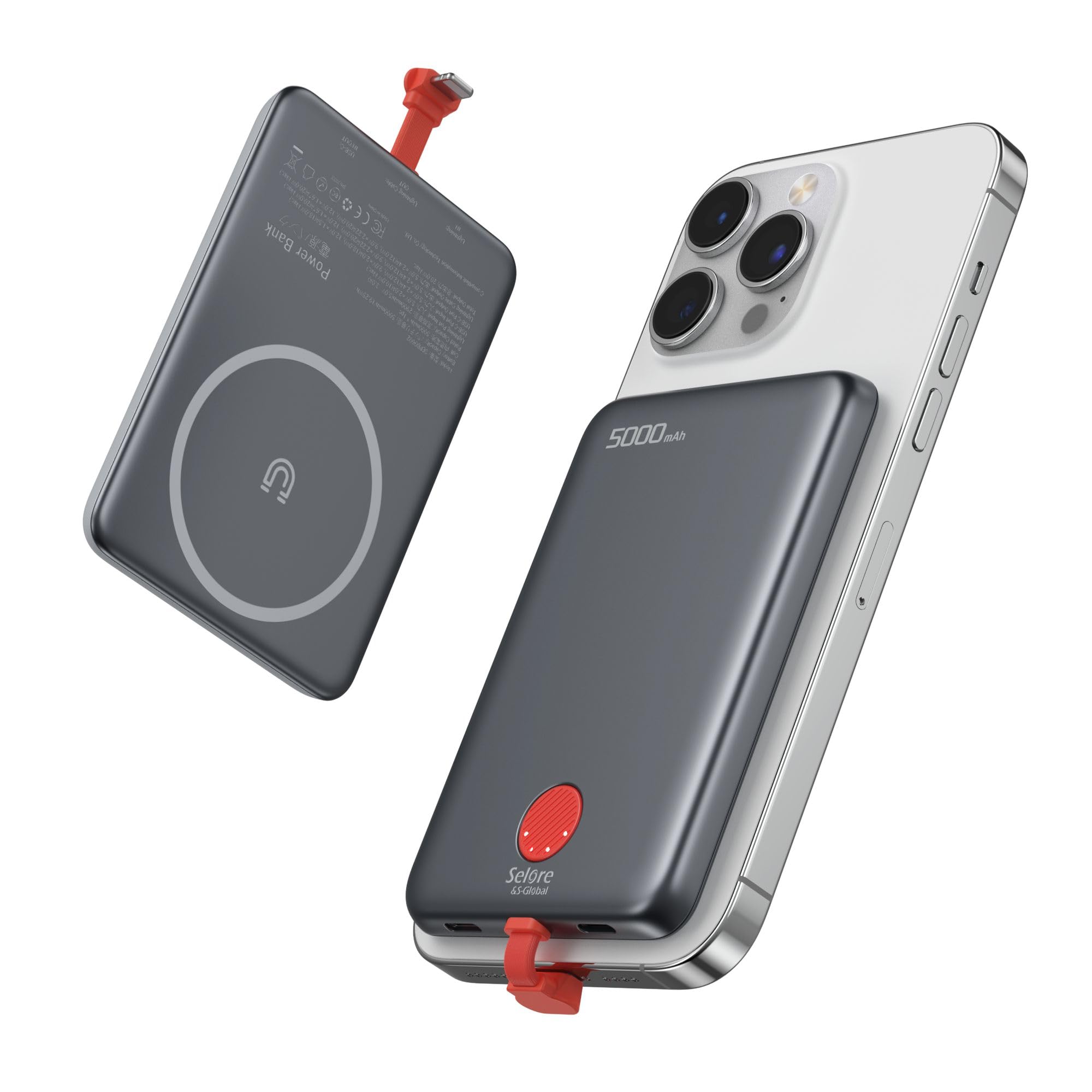 Batterie Externe Ewent UltraSlim 5000mAh MagSafe PD 22.5W Charge Rapide Sans Fil USB-C Noir