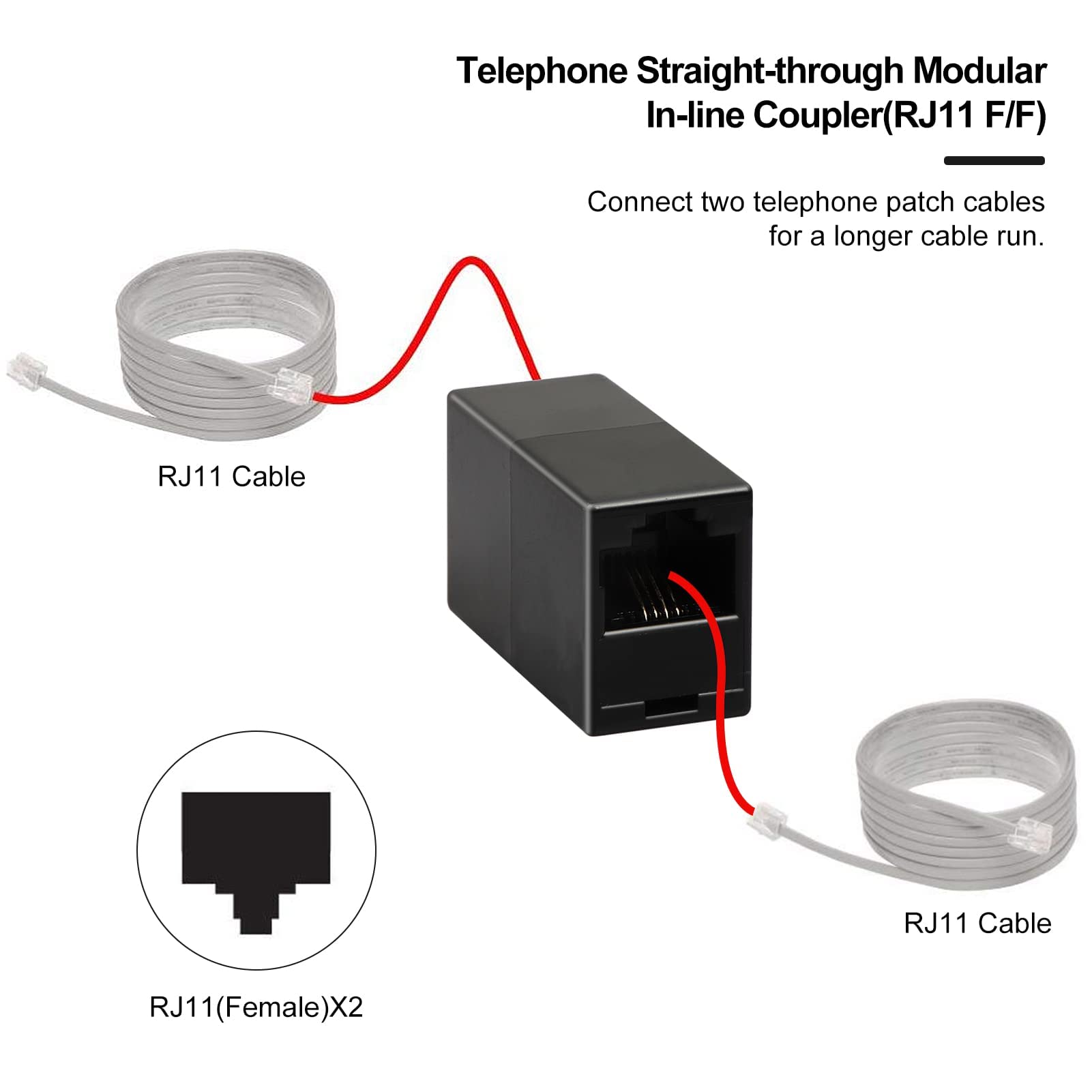 Snapklik.com : Uvital RJ11 6P4C Inline Coupler, Modular Female To ...