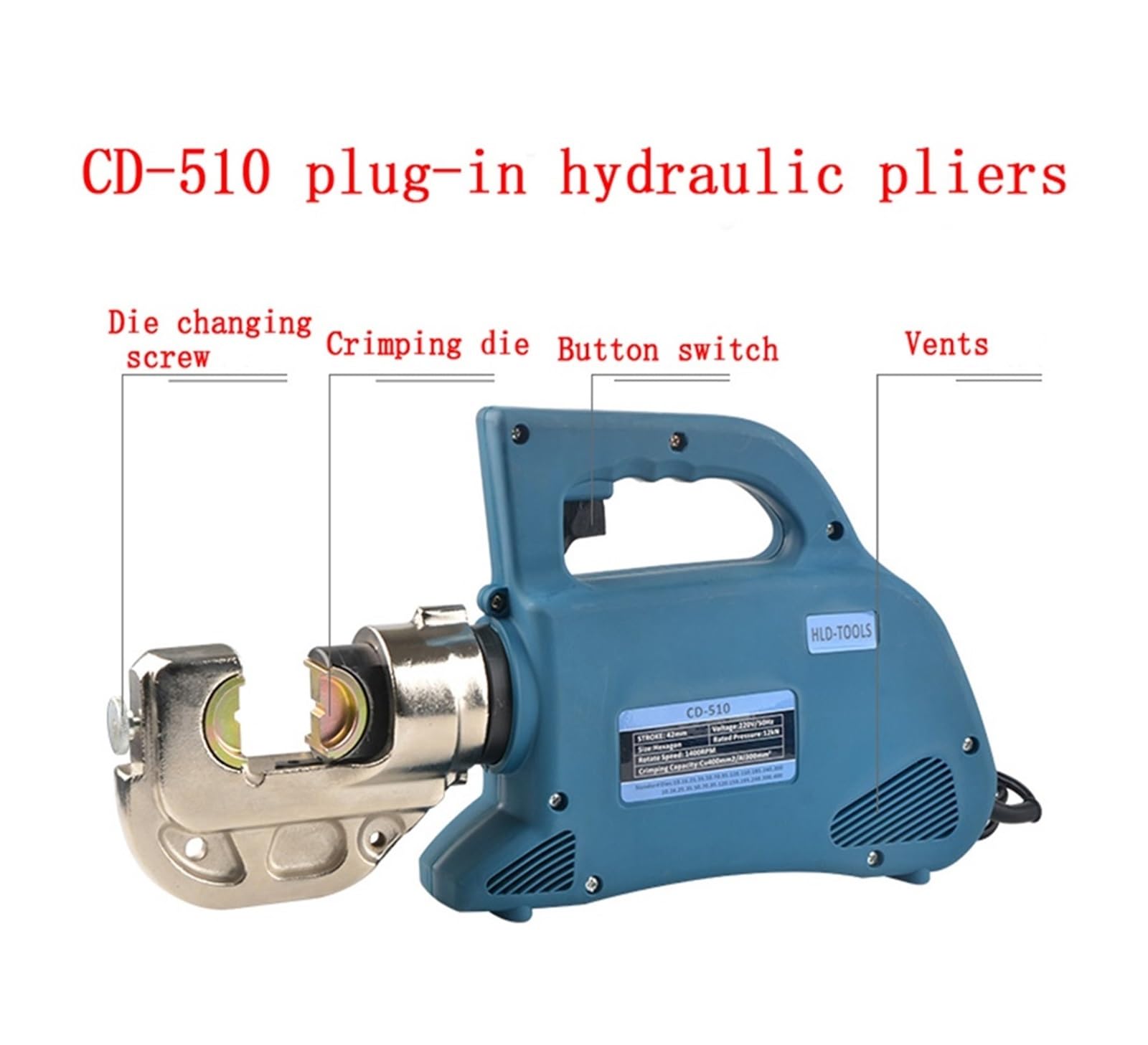 Crimpadora Hidráulica, Alicates hidráulicos de CD-510/CM-510D, alicates prensado, terminal punta cobre y aluminio, herramienta portátil 220(CD-510)