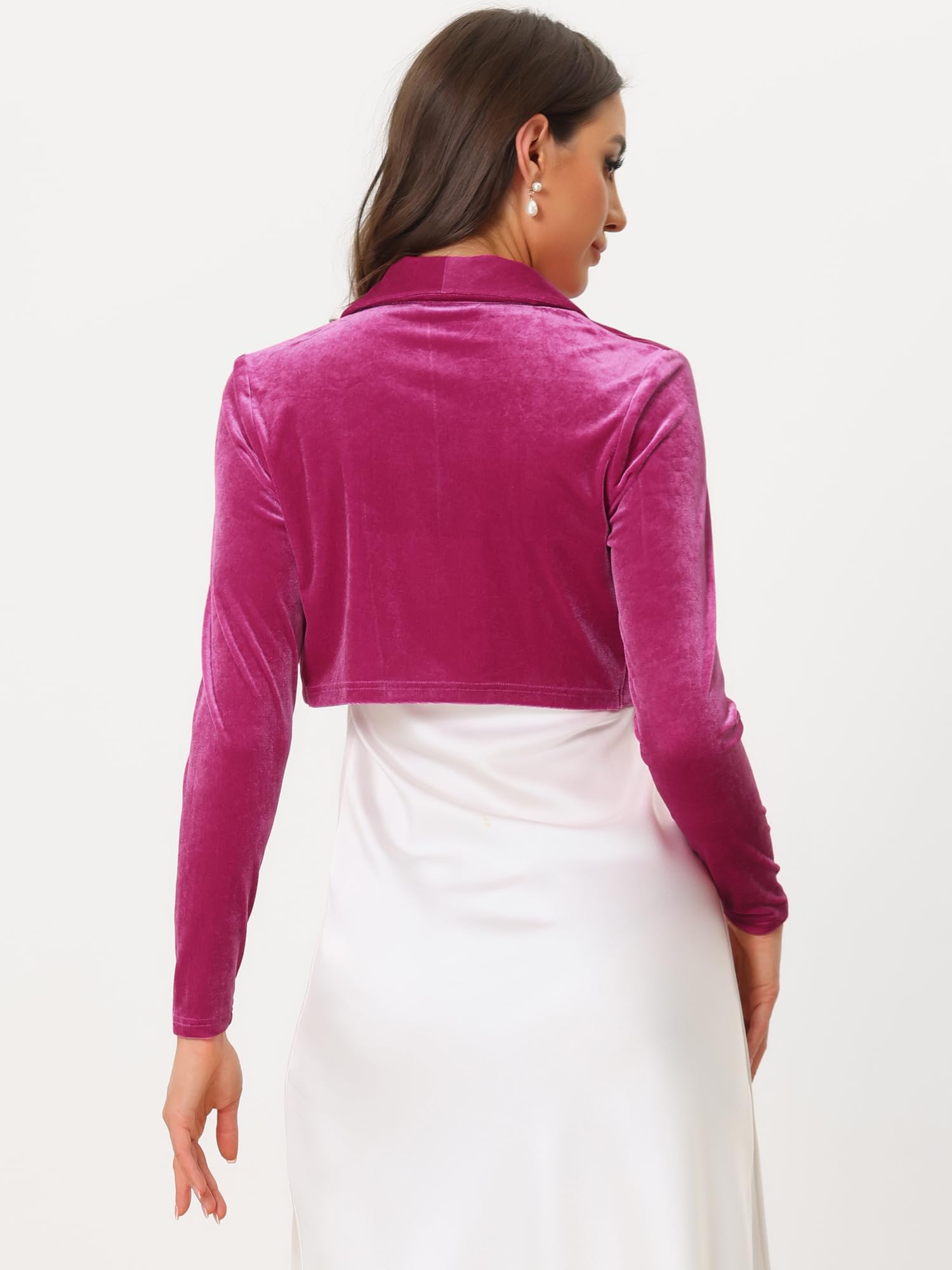 Allegra K Boléro à manches longues pour femme avec col à revers en velours ouvert sur le devant