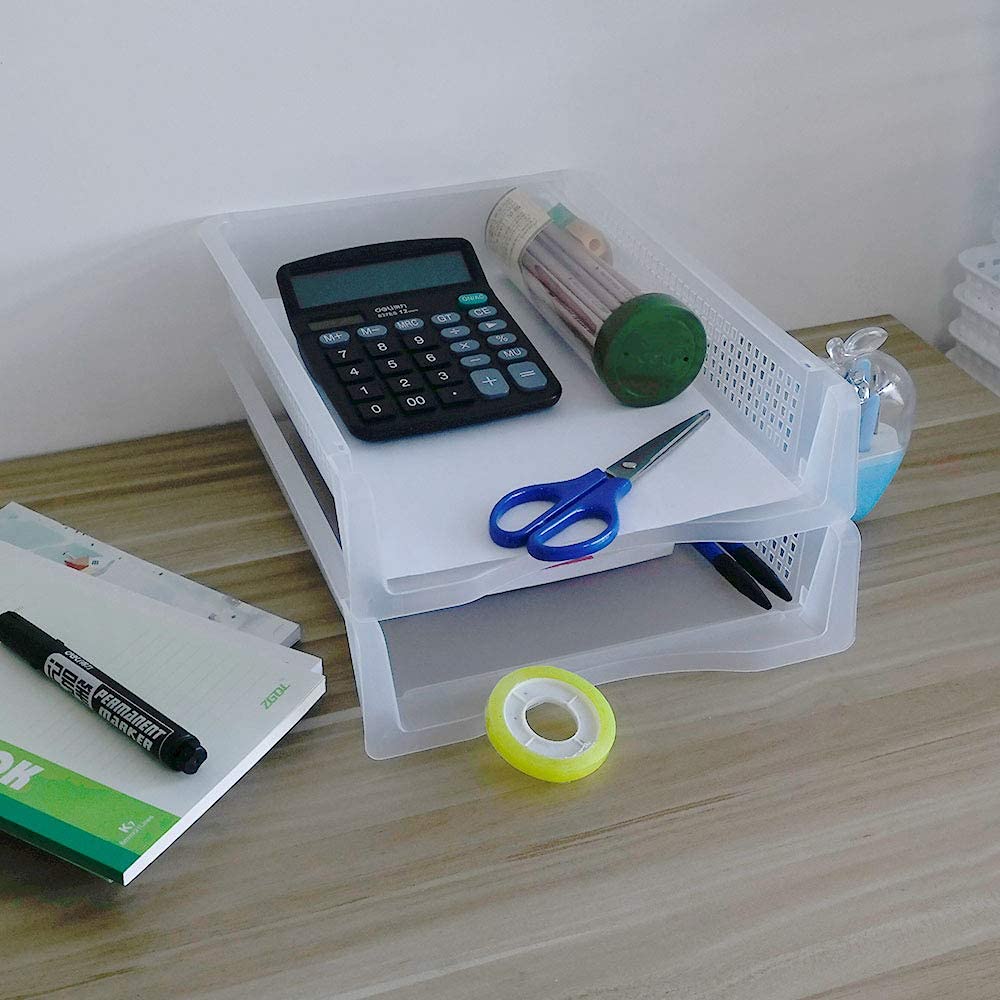 6 paquetes de bandeja de papel apilable A4, transparente, bandeja de escritorio de plástico para cartas