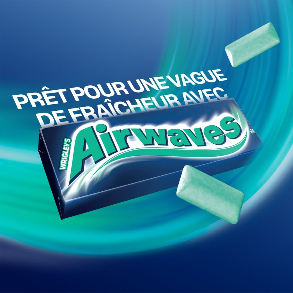 AIRWAVES Chewing Gum Sans Sucre Goût Menthol Eucalyptus Longue Durée 5 Paquets 10 Dragées 70g