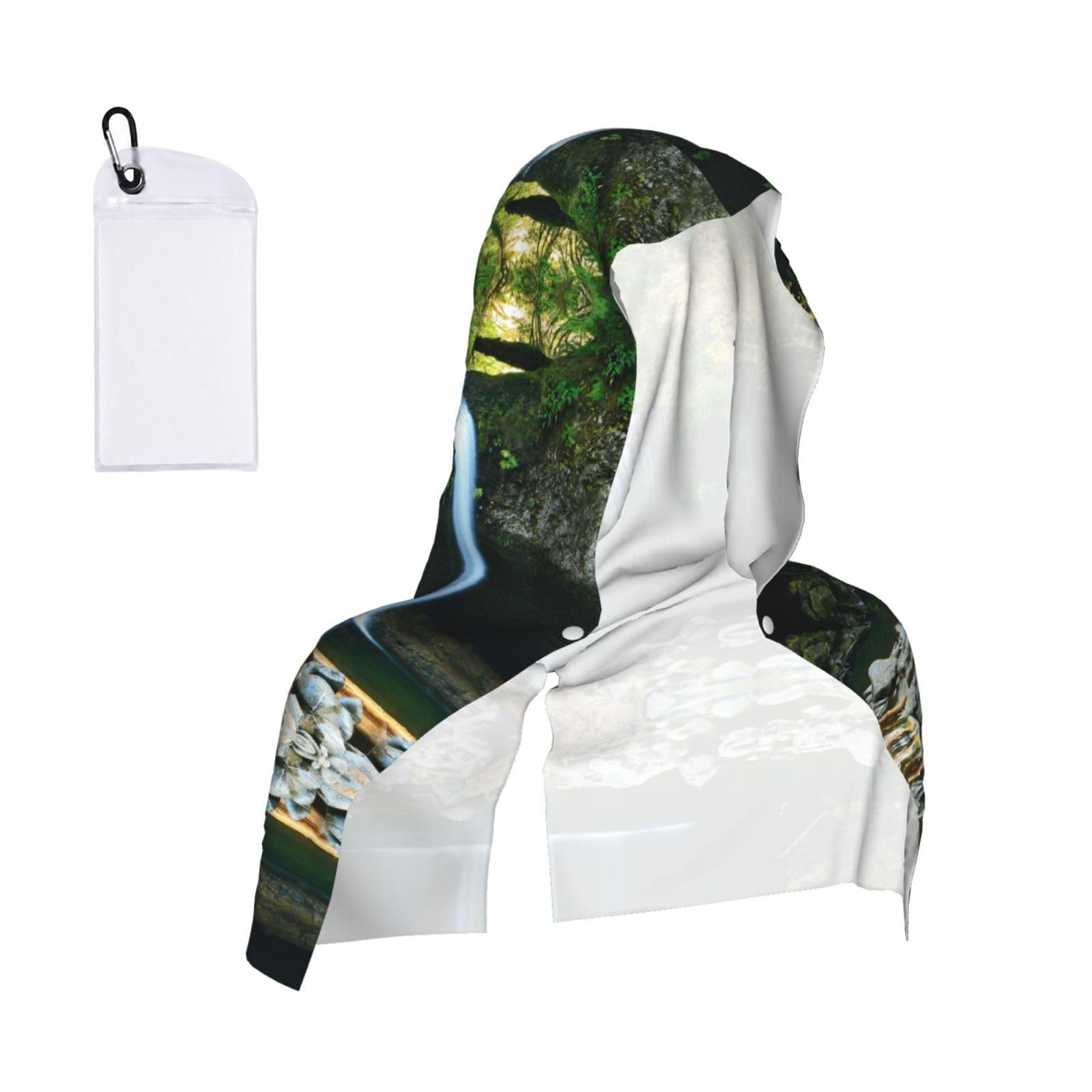 WXWJSHMGC Waterfall Painting Print Cooling Hoodie Towel, Cooling Towels For Neck And Face Sun Protection Instant Cool Hoodie(Sport/Camping/Work Out/Hot Weather)