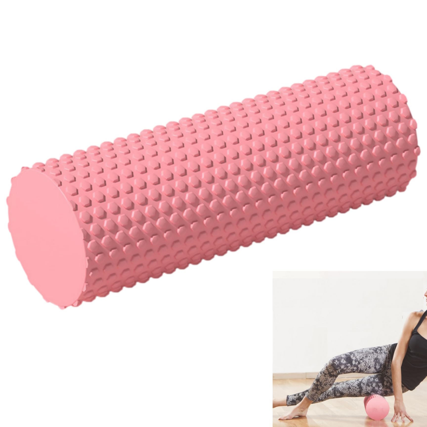 High Density EVA Foam Roller for Muscle Release and Yoga, Solid Core Yoga Column for Beginners, Soft Surface Fitness Massage Roller for Leg Slimming and Balance Training, 30x9.6cm (Pink)