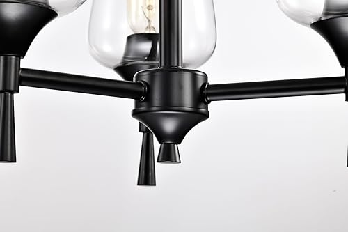 Miniatura 6 de Edvivi Arlo - Candelabro negro mate con pantallas de copa de vino transparente, 5 luces modernas colgantes industriales para isla de cocina, luces