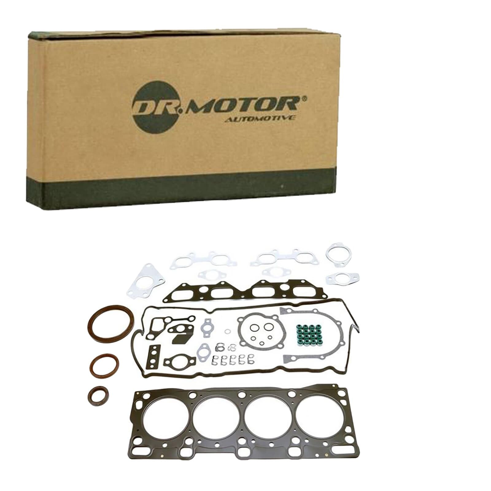 DR.MOTOR AUTOMOTIVE DRM8212S Kit guarnizioni motore con paraolio-albero a gomiti con guarnizione cappa testa del cilindro con guarnizione testata con guarnizione tenuta stelo valvola con