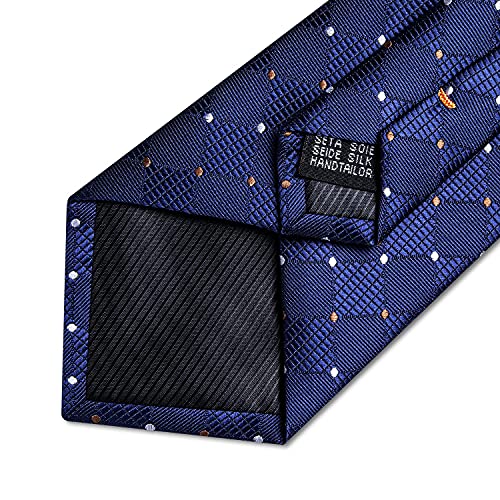 Image of DiBanGu Plaid Ties for Men Silk Checkered Necktie and Pocket Square Cufflinks Tie Clip Set with Gift Box for Wedding Business