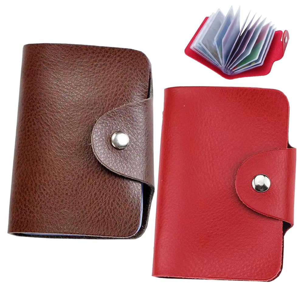 K Y KANGYUN Unisex Small Leather Credit Card Holder - 2 Pack (Redk&Brown)…