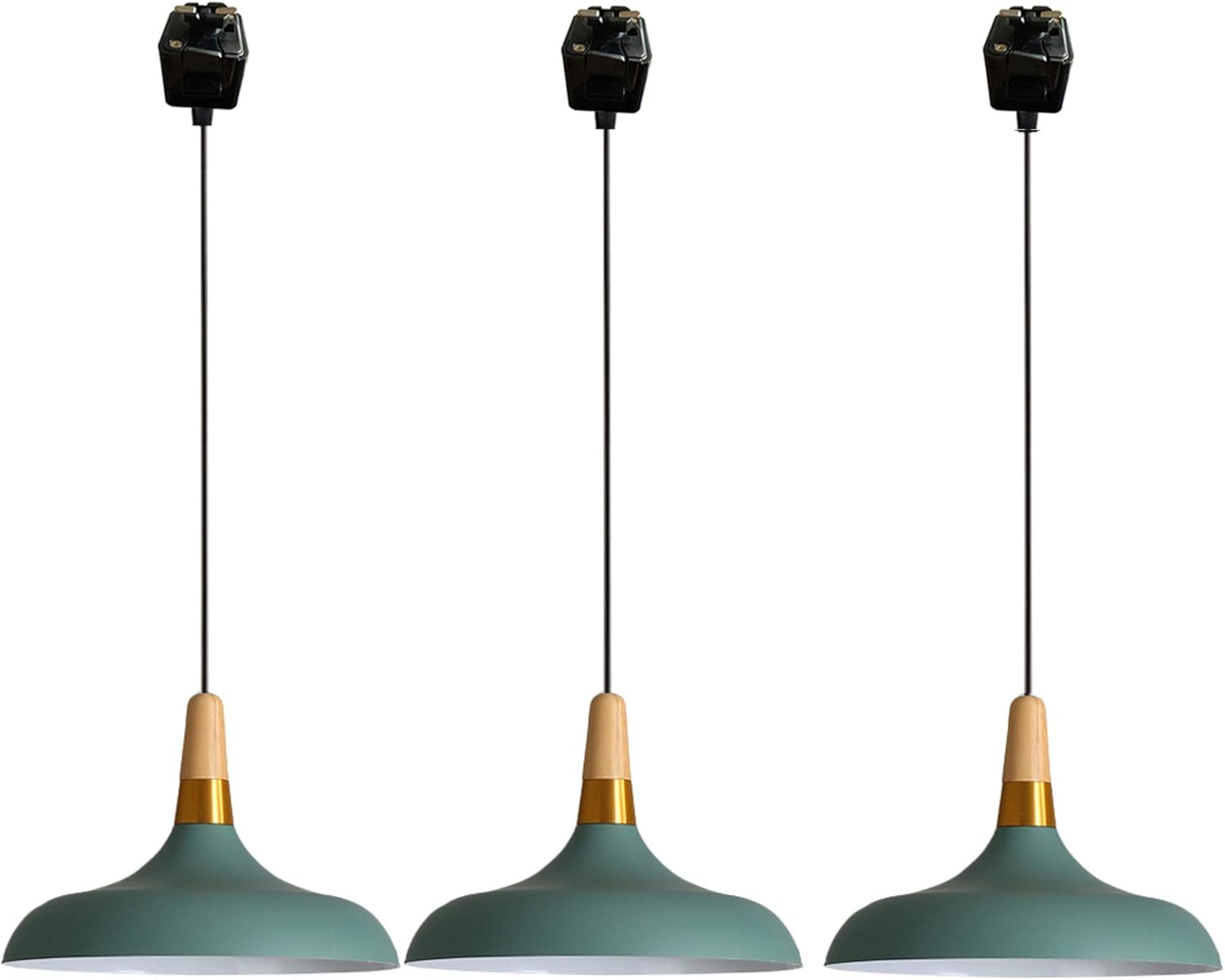 Dimmable Modern Pendant Light Work with Juno Track System Macaron Green Lampshade J-Type Track Light Track Mount Wooden Handle for Kitchen Island Customizable 3 Light 1ft